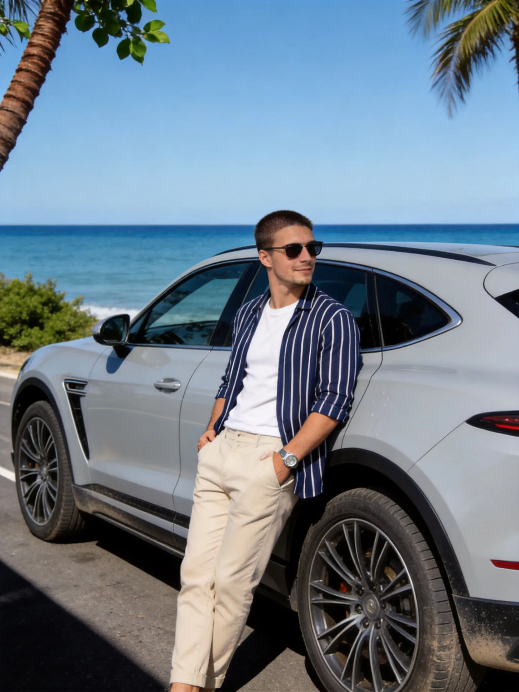 Backward against a luxury SUV AI Photo