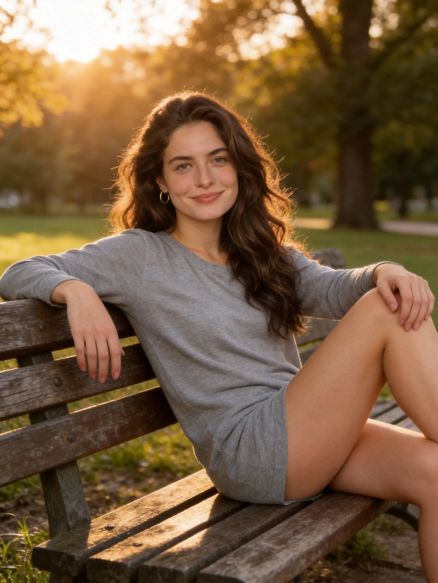 relaxing on a rustic wooden park AI Photo