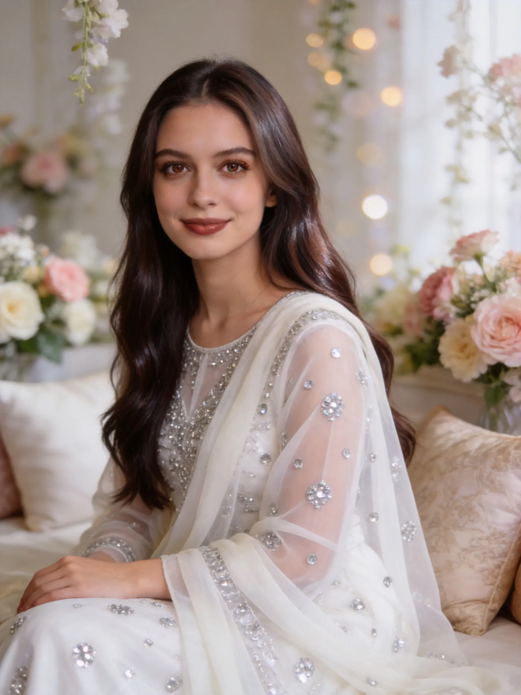 A beautiful young woman with long AI Photo