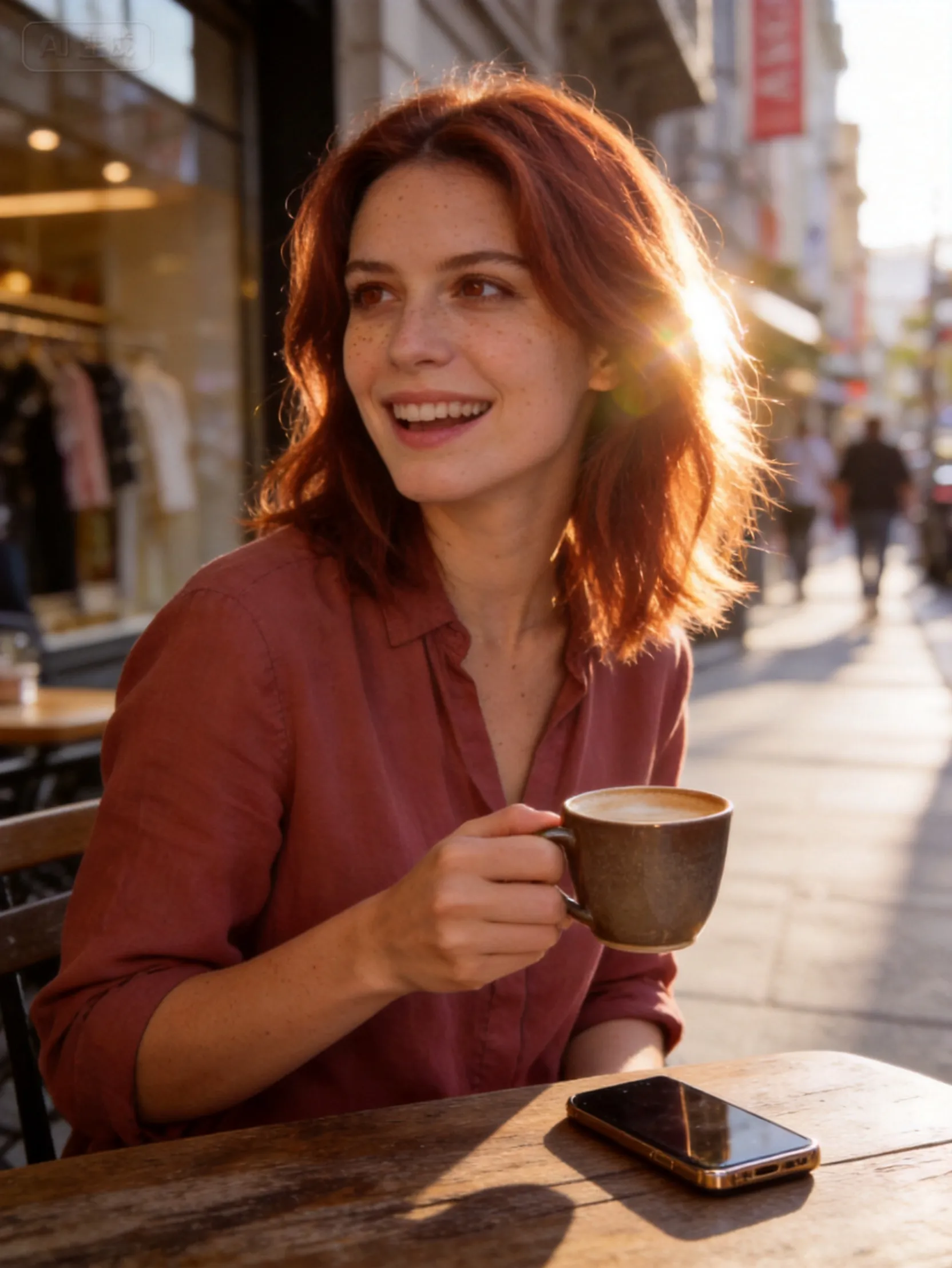The Sun-Kissed Street Cafe AI Photo