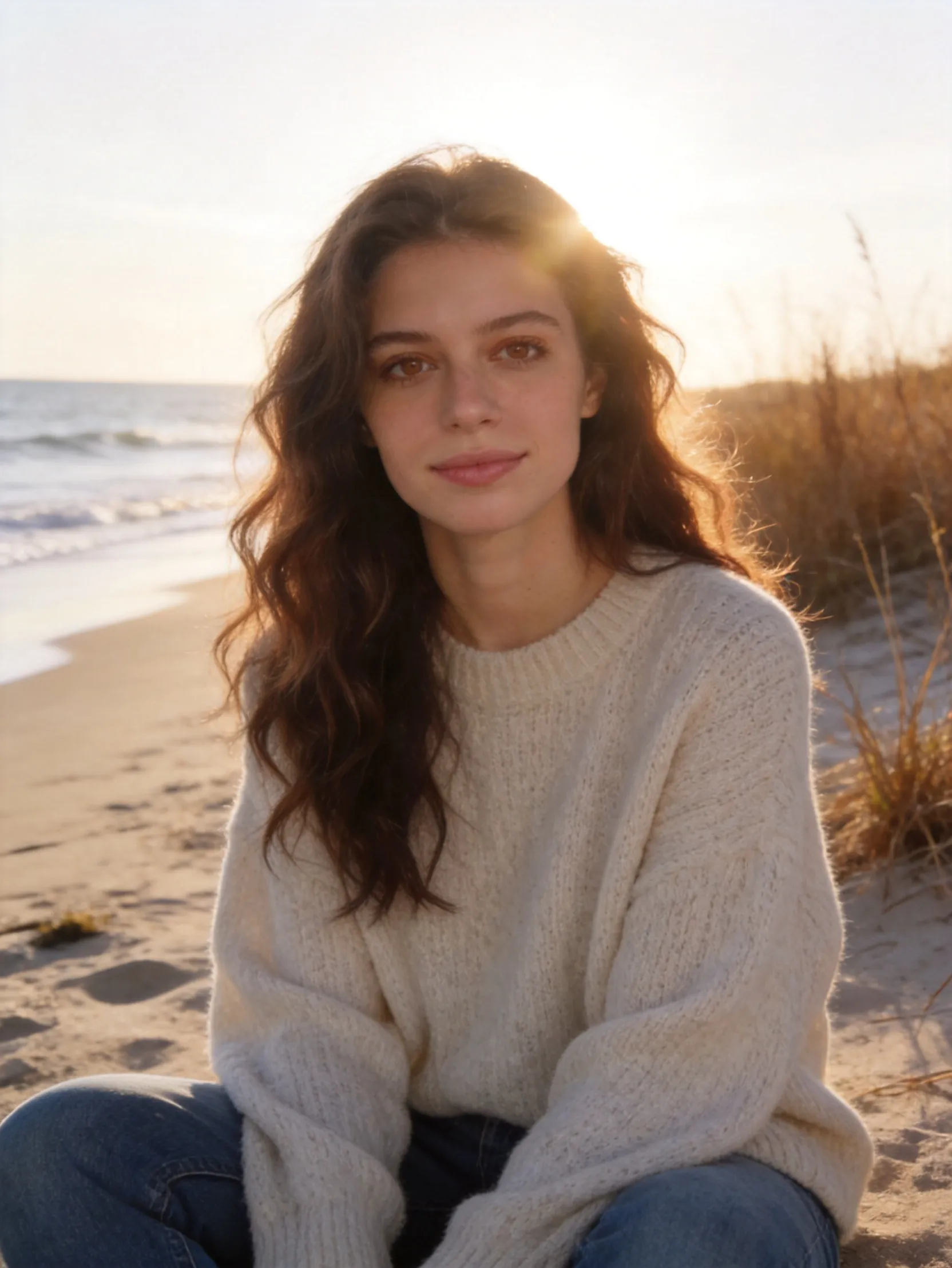 Gentle Portrait of the Dawn Coast AI Photo